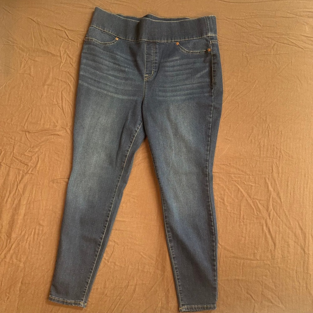LOGO Lori Goldstein Pull on ankle jeans high waist stretch wide waistband‎